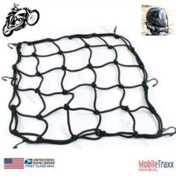 Cargo Net Motorcycle Helmet Mesh Tie Down Bungee Cord Adjustable Black-6 hooks - Picture 1 of 3